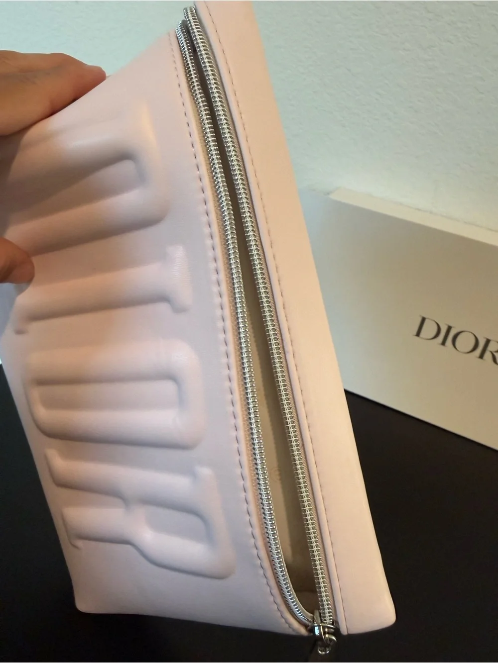 Dior Beauty Pink Embossed Logo Cosmetic Pouch Makeup Bag w/ Original Box